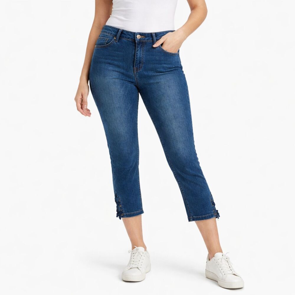 Talbots Flawless Crop Jeans Size 8 Lace Up Hem Stretch